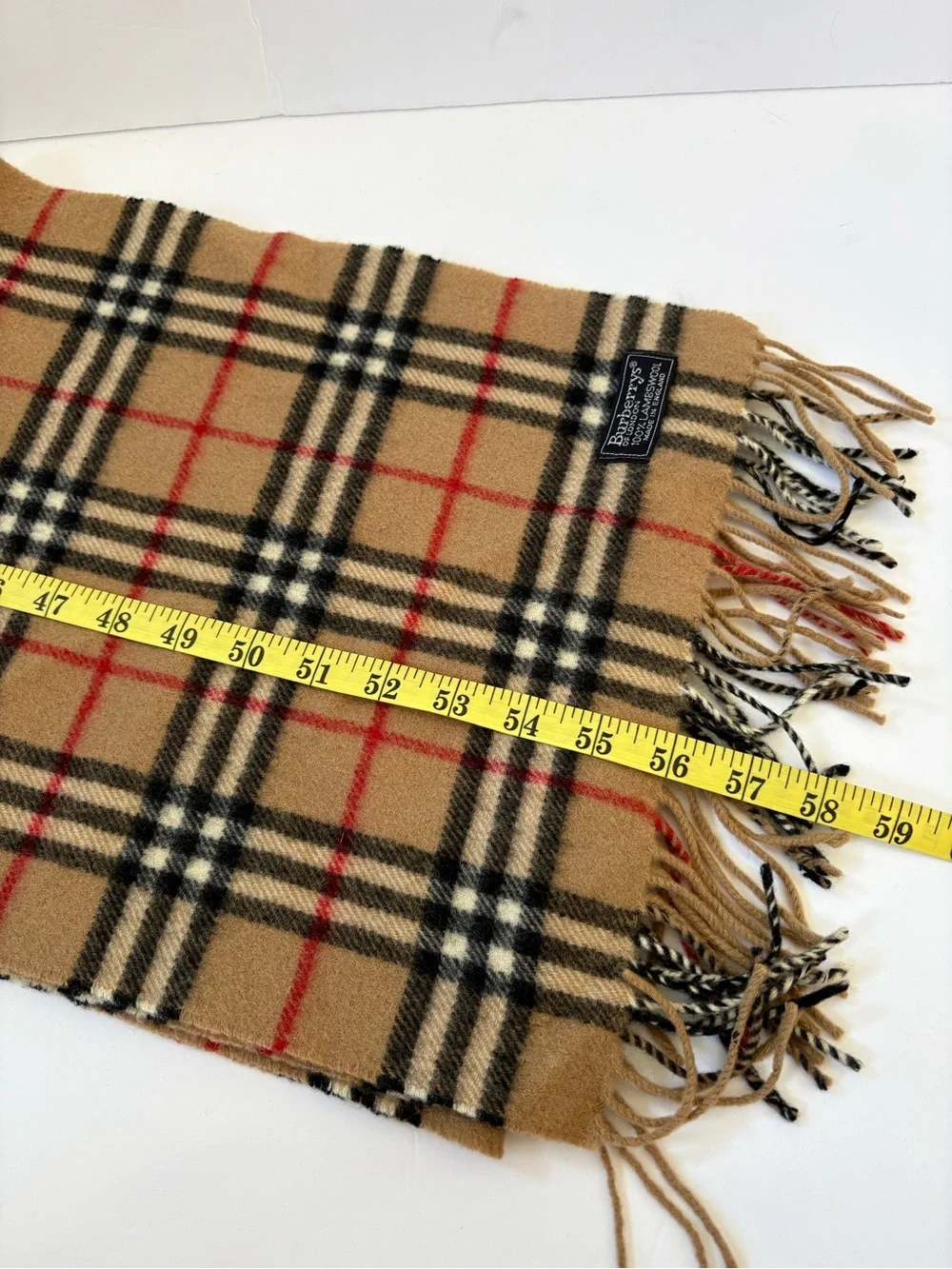 Burberrys VNTG Classic Nova Check Beige Scarf Fringe Unisex Lambswool Academia